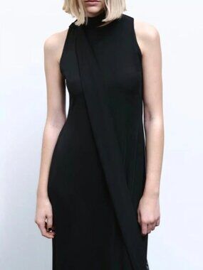 ZARA Tied Tulle Midi Dress Dark Anthracite 5039/307 Size M New With Tags